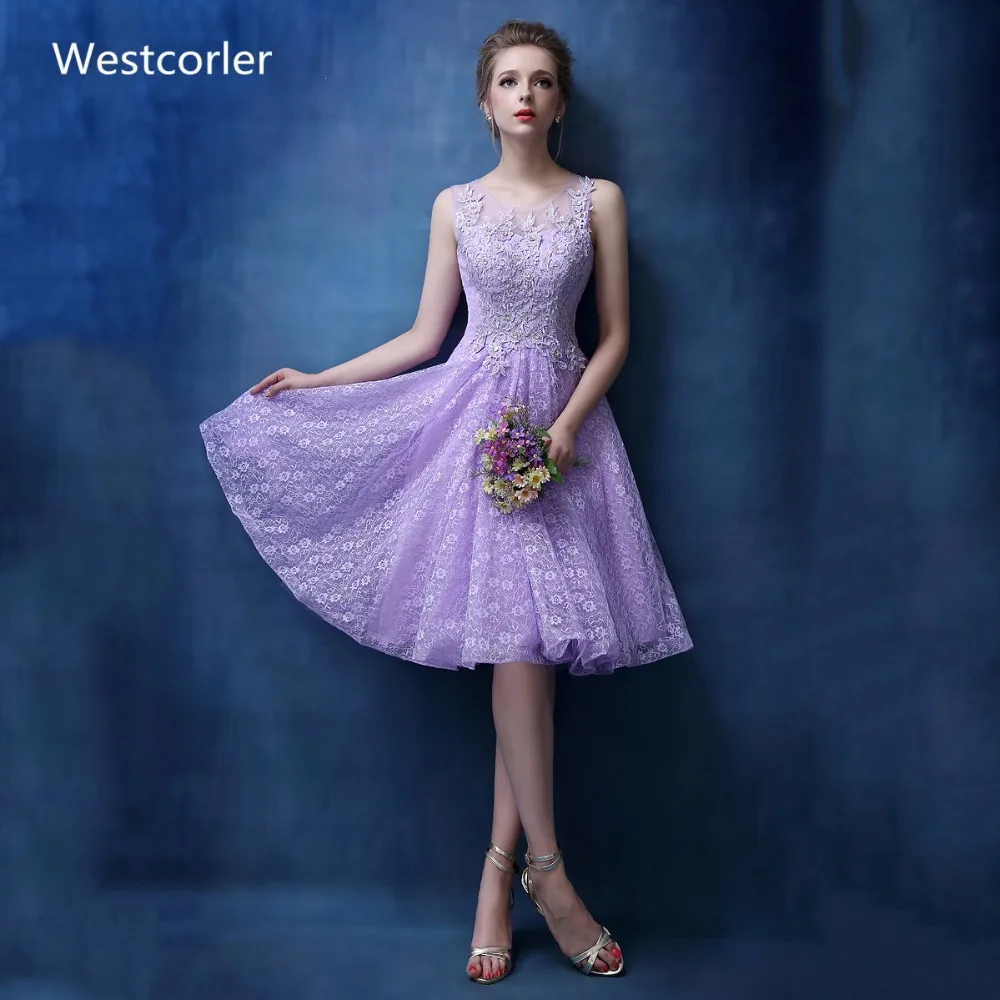 ТРАПЕЦИЕВИДНОЕ кружевное короткое платье для выпускного вечера без рукавов с