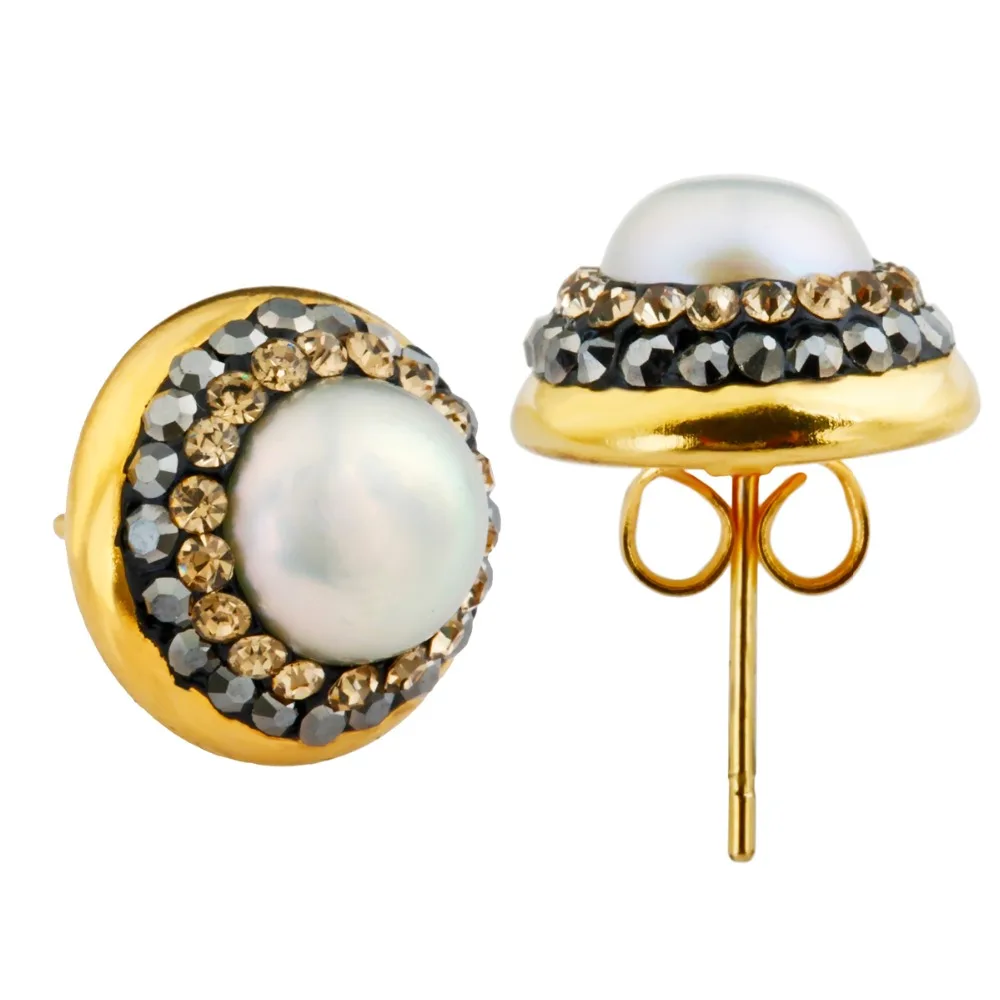 

TUMBEELLUWA Simulated Pearl Stud Earrings Rhinestone Healing Earrings Jewelry