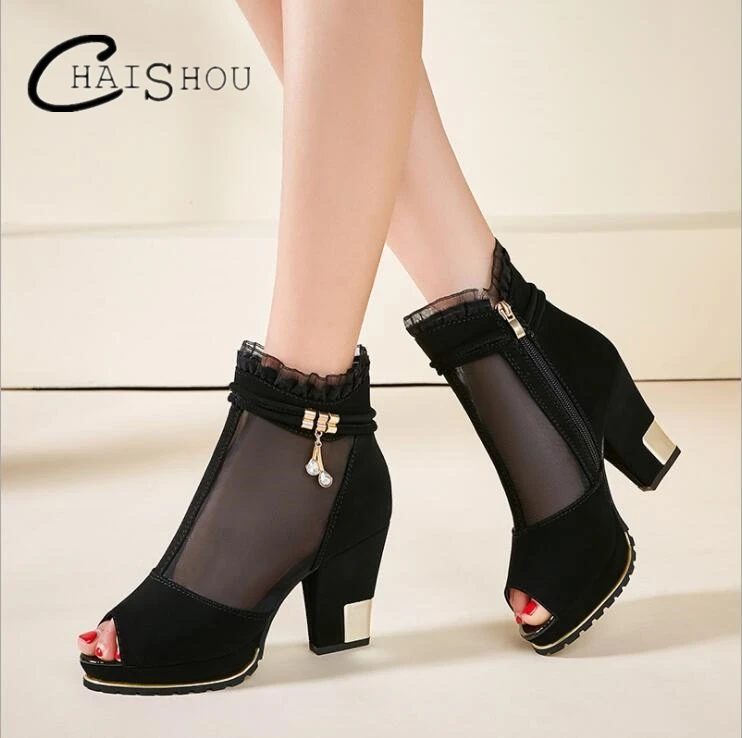 Высокое качество 2018 женская обувь Обувь на высоком каблуке сетки Потрясающие