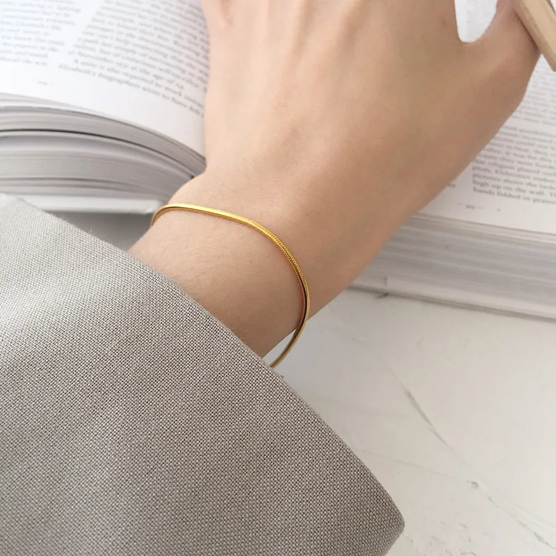 Женские браслеты из серебра 100% пробы простые круглые браслеты-змеи 2 мм с