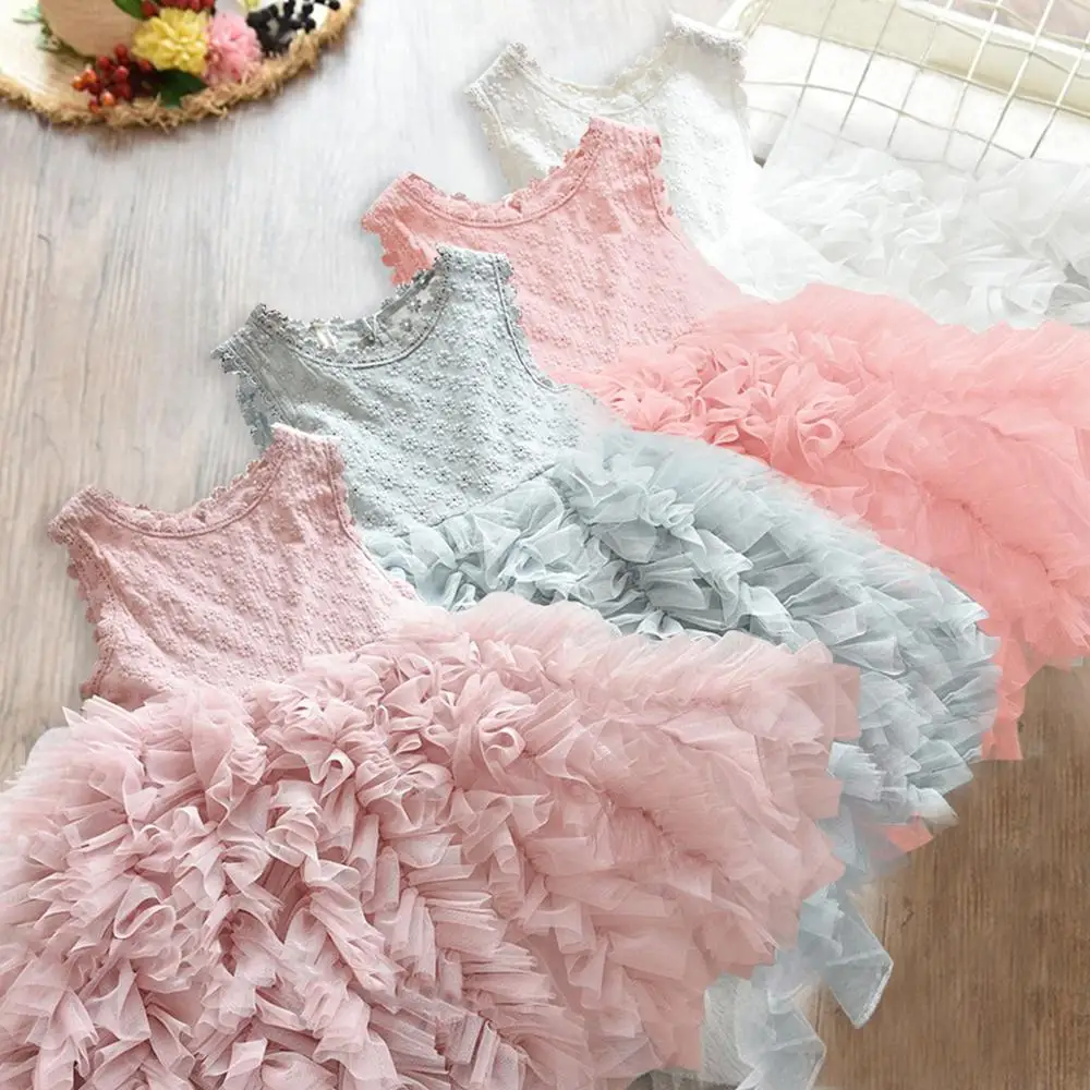 2019 Summer Lace Girls Dress Wedding Evening Kids Fluffy Flower Princess Cake Smash Dresses Children Clothing Baby Girl Clothes | Детская