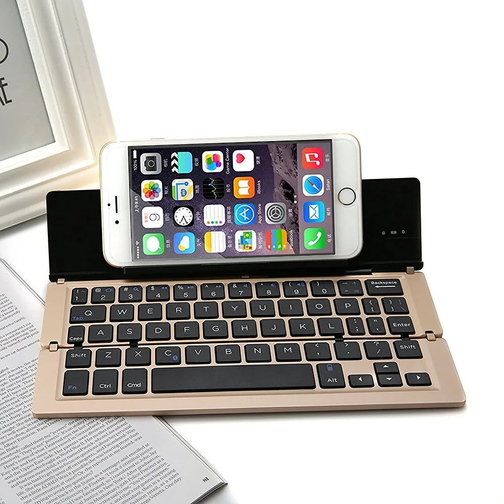 Складной беспроводной Bluetooth 3,0 клавиатура из алюминиевого сплава для iPad iPhone samsung huawei Настольный ПК телефон