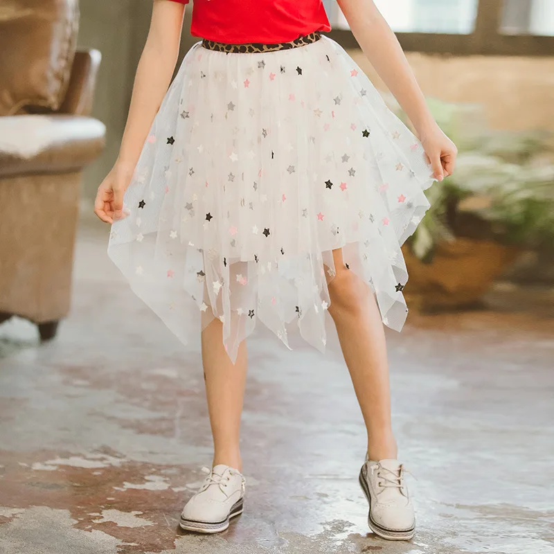 Детская юбка для девочек коллекция 2021 года асимметричная сетчатая 6 8 9 10 11 12 14 лет