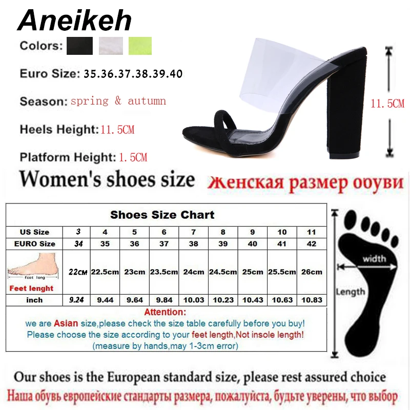 Aneikeh/ г. Новые классические туфли из ПВХ туфли женские шлепанцы открытые прозрачные туфли-лодочки на высоком квадратном каблуке Размеры 35-40, зеленый, абрикосовый, черный
