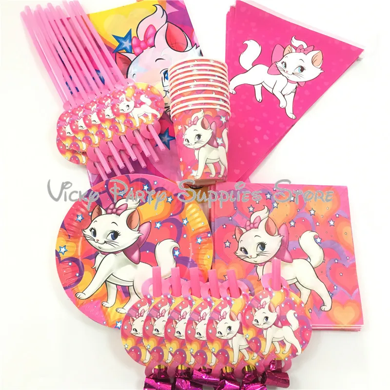 67pcs 67 шт./лот, набор одноразовой посуды Marie Cat, мультяшный розовый кот, аристократы, на день рождения, для ребенка, для душа, тарелка, декоративные принадлежности - Цвет: 67pcs