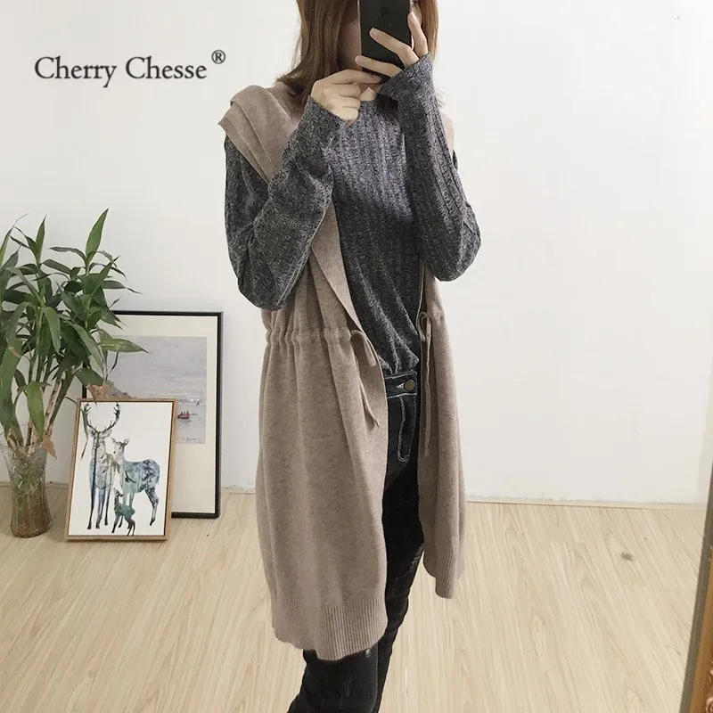 Cherry Chesse Harajuku жилет с кулиской одноцветное для женщин капюшоном Открыть стежка