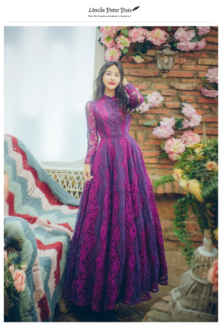 Женская одежда 2019 Весна Лето с длинным рукавом bodycon макси vitage кружевное платье