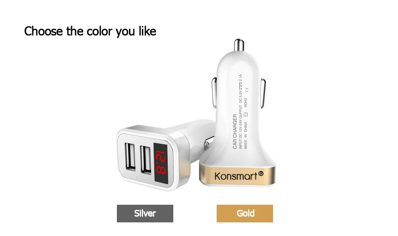 KONSMART 2.1A зарядка двойной зарядное устройство USB адаптер с светодиодный дисплей для iPhone 7 6s 5s samsung huawei Xiaomi zte мобильных телефонов