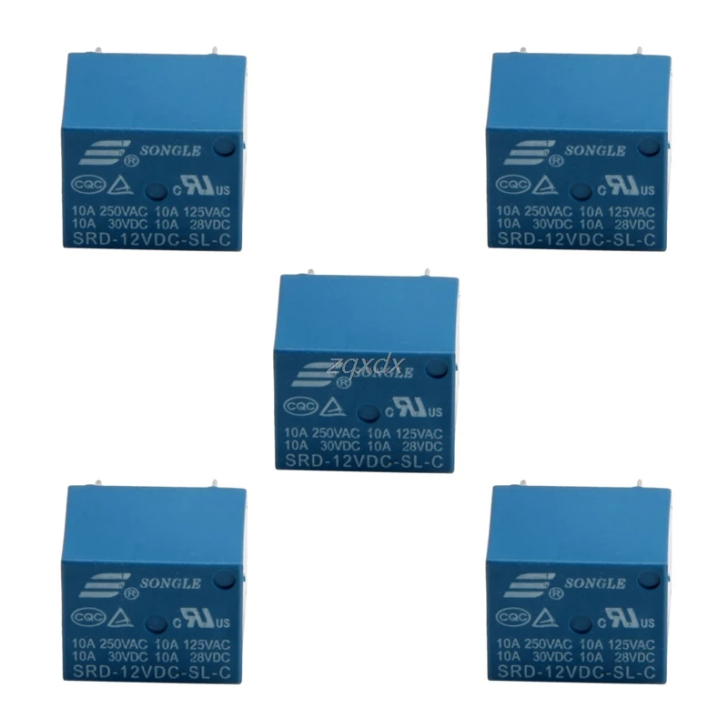 5 шт. контактов реле DC12V 10A высокая сила тока катушки PCB SRD 12VDC SL C Прямая