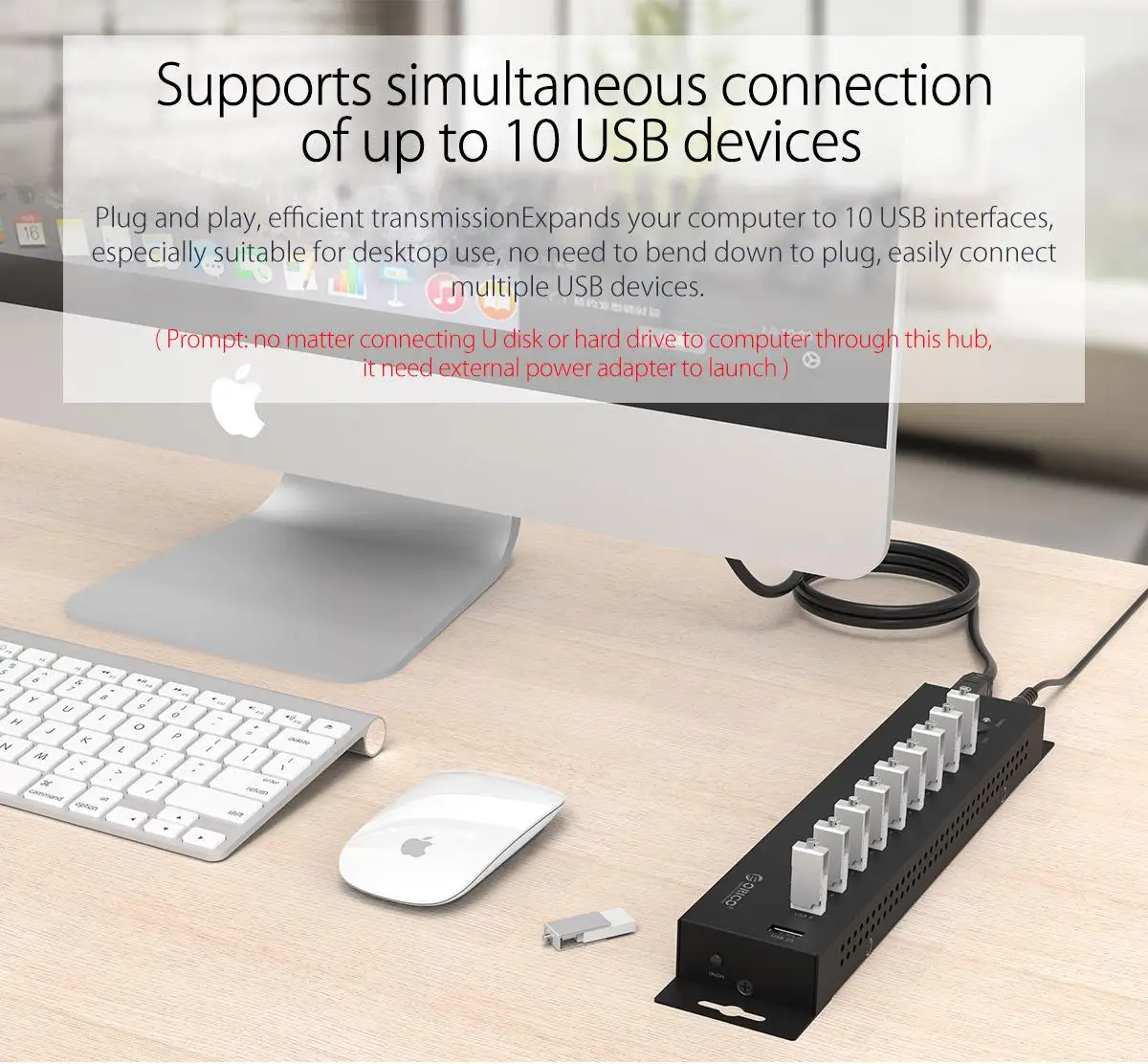 Стальной 10 порт USB2.0 промышленный концентратор автономный адаптер питания 12 В 5A одиночный порт питания максимальная выходная мощность 5 В 1.2A, IH10P