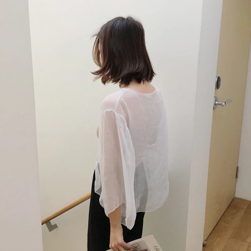 MLXSLKY Солнцезащитная одежда женский короткий кардиган новая Свободная шифоновая