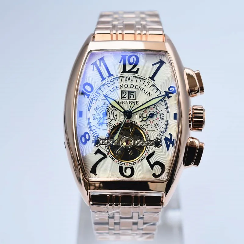 Розовый CASENO Tourbillon Скелет автоматические механические мужские часы лучший бренд класса люкс военные спортивные часы из нержавеющей стали мужские часы - Цвет: Розовый