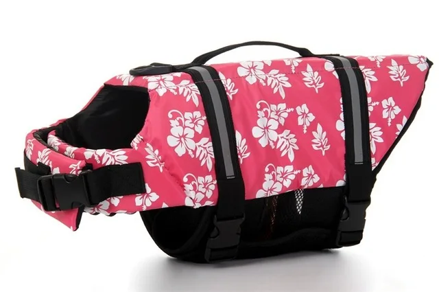 Pink Flower Спасательный жилет для собак, безопасный купальник-консервант со светоотражающими полосками/регулируемый ремень для собак всех размеров - Цвет: Pink Flower
