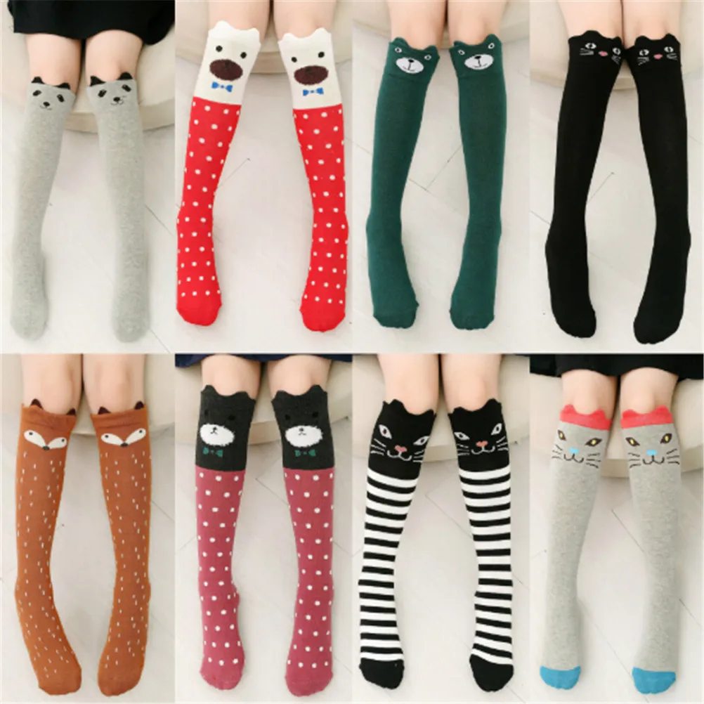 

1pair Animal Kawaii Cartoon Cat Printed Kids Boy Girl Socks Leg Warmers Cotton Anti Slip Baby High Knee Socks