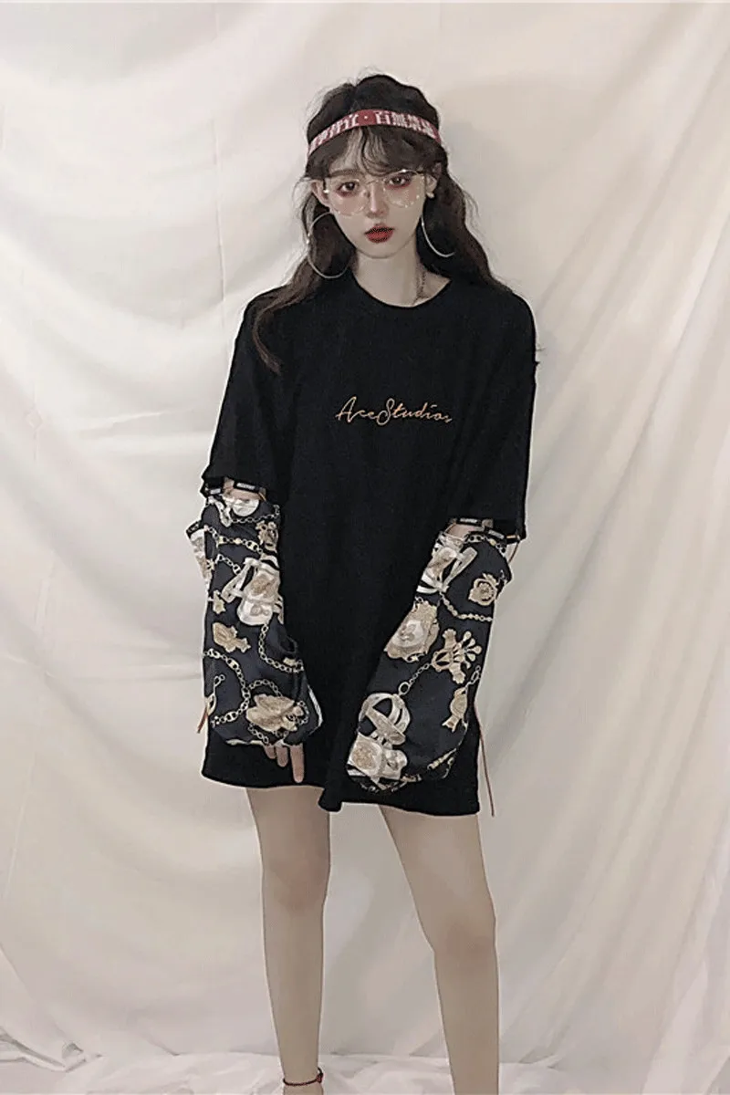 Новинка 2019 Футболка Harajuku Ulzzang шифоновая Свободная Толстовка большого размера с