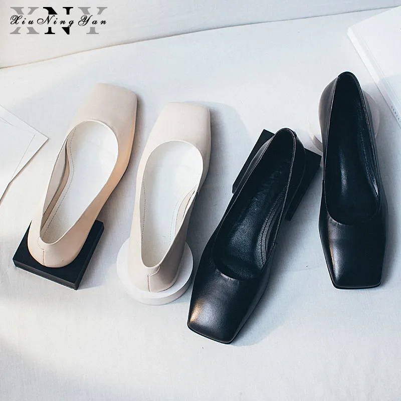 2019 г. женские туфли лодочки Уникальные однотонные на низком каблуке с квадратным