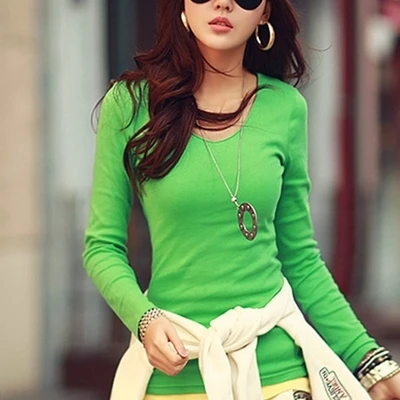 Spring and Autumn 2014 new large size Slim long sleeved t shirt women|women cotton t-shirts|t-shirt neonwomen stuffed |