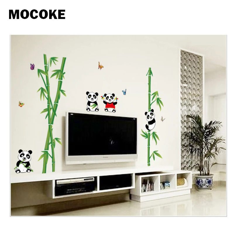 Китайские милые Мультяшные животные панда настенные стикеры бамбуковые бабочки