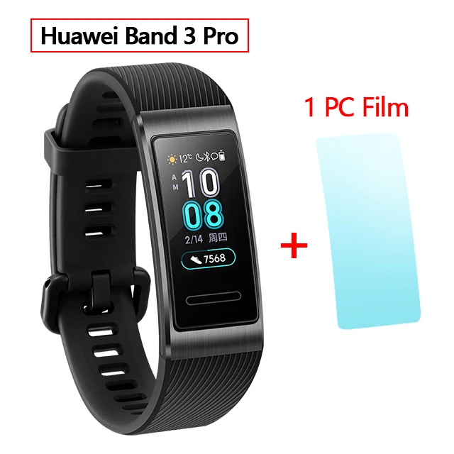 black add film huawei Band 3 Pro gps Amoled 0,95 'Полноцветный Сенсорный Водонепроницаемый металлический браслет с датчиком пульса для плавания и сна - Цвет: black add film