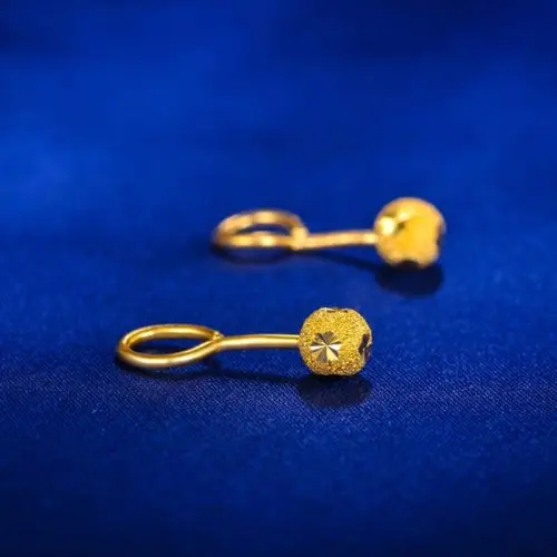 Реальные 999 24 К желтого золота серьги Luck рис цветок мяч серьги 1,4-1,7 г