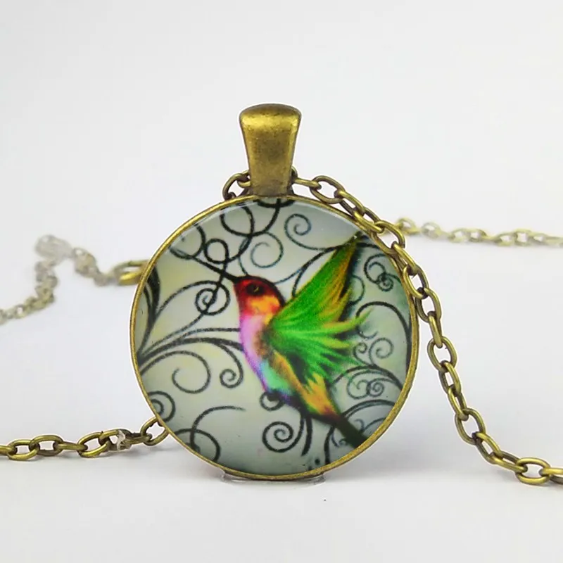 Suteyi женское модное ожерелье стеклянное ожерелье птица Робин синий Colibri NHummingbird плитка стеклянный кулон - Окраска металла: Black Necklace 2