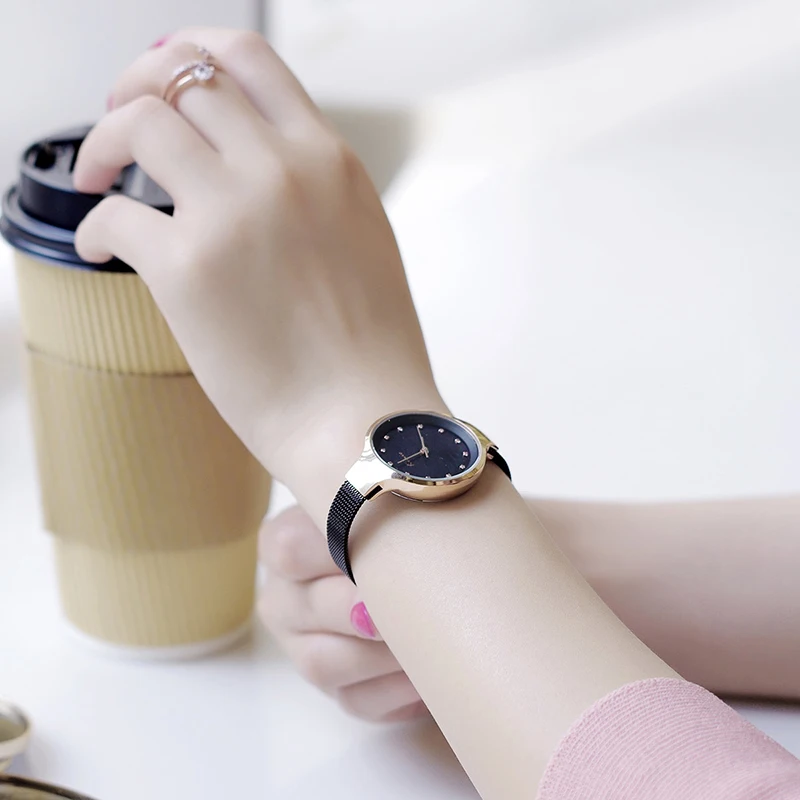 

KIMIO Brand Vintage Woman Watches Weave Stainless Steel Mesh Strap Ladies Dress Watch For Women With Box horloge dames montre