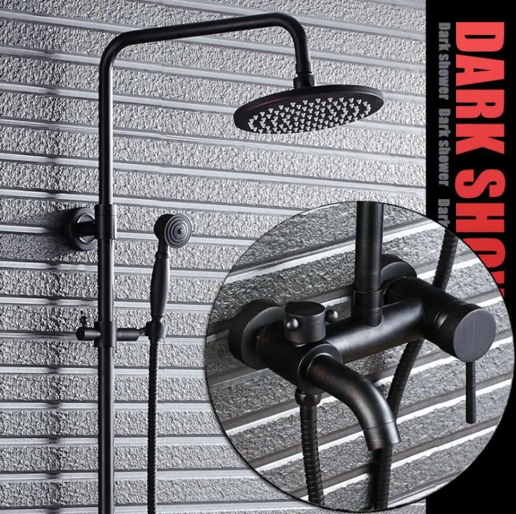 Черный латунный Смеситель для ванны и душа с двумя ручками|shower faucets|bath and shower