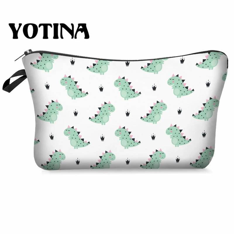 Сумка для макияжа yotin женская косметичка с разноцветным рисунком динозавра 3D