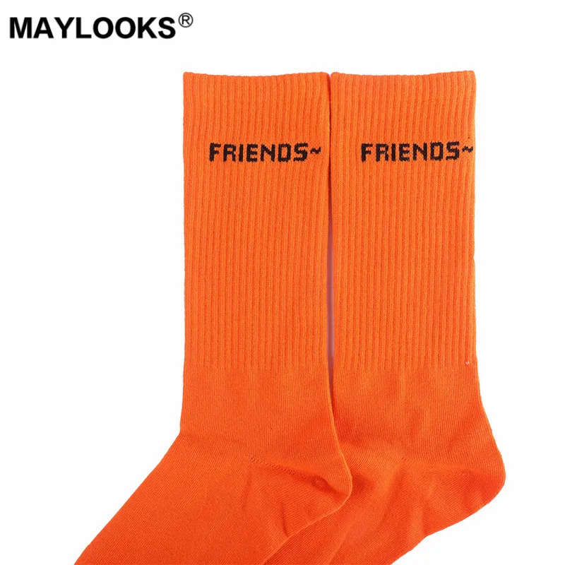 Maylooks Tide V word black orange high street hip hop tide FRIENDS letter tube socks W61