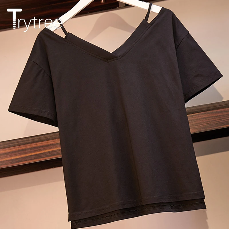 Trytree летний осенний Женский комплект из двух предметов Повседневный Топ с v