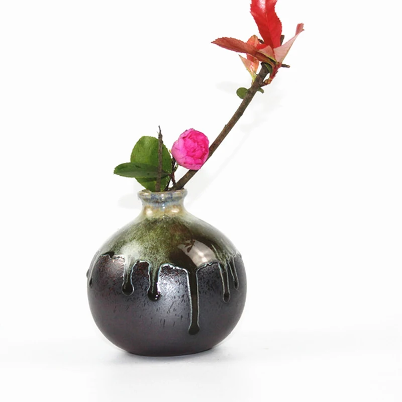 

Zen Japanese Style Flower Arrangement Hydroponics Vase Vintage Coarse Pottery Flowerpot Vase Ceramic Planter Hotel Home Decor