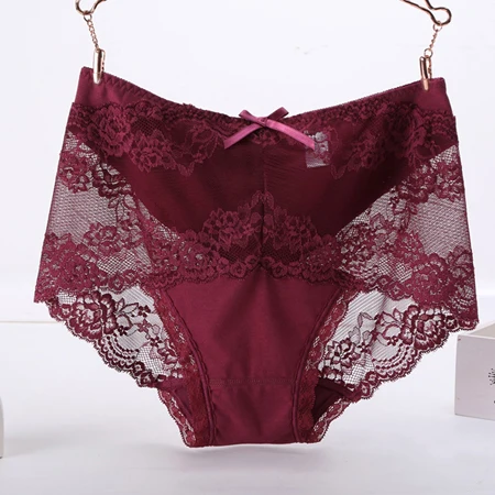 wine red Queenral пикантные Для женщин трусы плюс Размеры XXL, XXXL 4XL трусики середины талии хлопковое нижнее белье Прозрачный Underpant интимные трусы женские стринги трусы трусикибесшовные - Цвет: wine red
