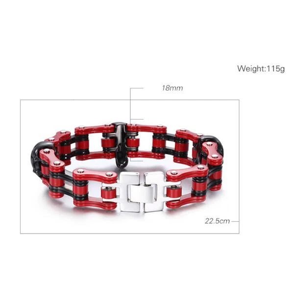 Heavy Black Gold Motorcycle Biker Bracelet For Men Hiphop Punk Red Stainless Steel Bangles Bicycle Chain Skull Jewelry pulseira | Украшения