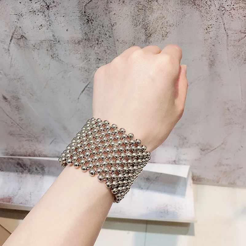 4.5cm Silver M MISM/Новинка года; корейский женский браслет с жемчугом; модные плетеные украшения для девочек; широкие браслеты для девочек в стиле бохо - Окраска металла: 4.5cm Silver