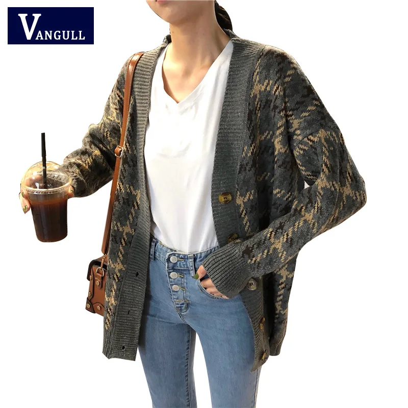 Элегантный осенне-зимний свитер с узором гусиные лапки кардиган Женский