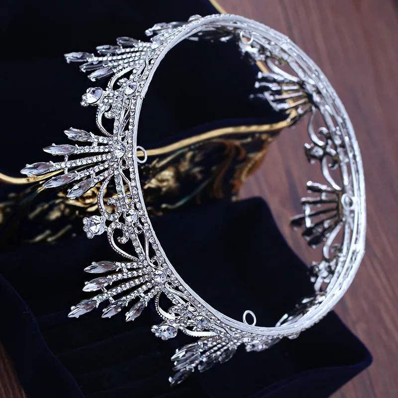 

Baroque Big Crown Wedding Hair Accessories New Luxury Crystal Round Princess Bride Crown Fashion Bridal Tiara Headpieces