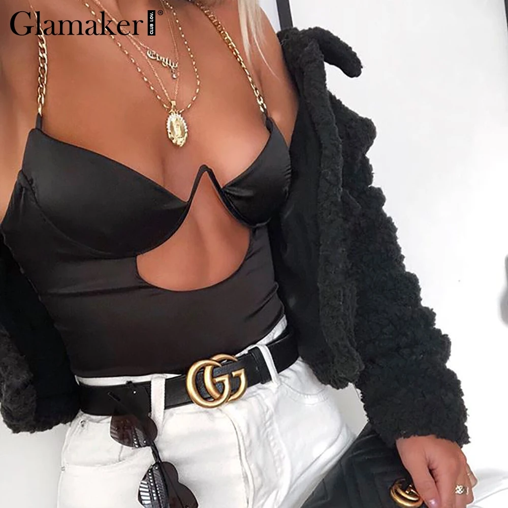 Glamaker с открытой спиной цепная гирлянда вырезами боди для женщин черный высокой