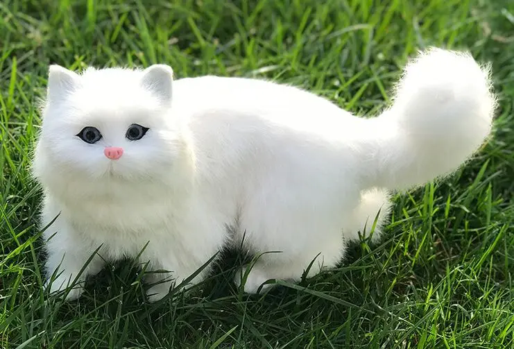 

simulation standing cat polyethylene&furs white cat large 28x20cm model handicraft home decoration gift b2622