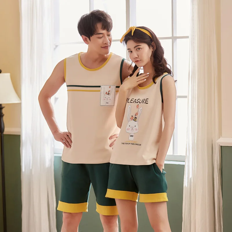 Новинка 2019 летняя Пижама для пар мужчин и женщин хлопковый жилет шорты