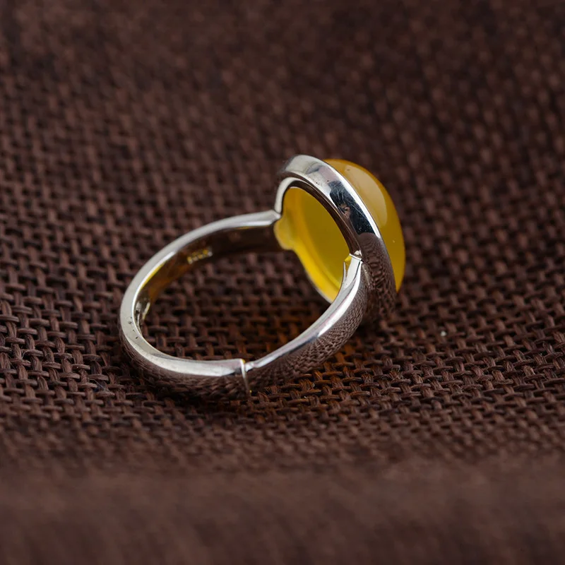 FNJ натуральное халцедон кольцо 925 пробы серебро желтый камень S925 тайские