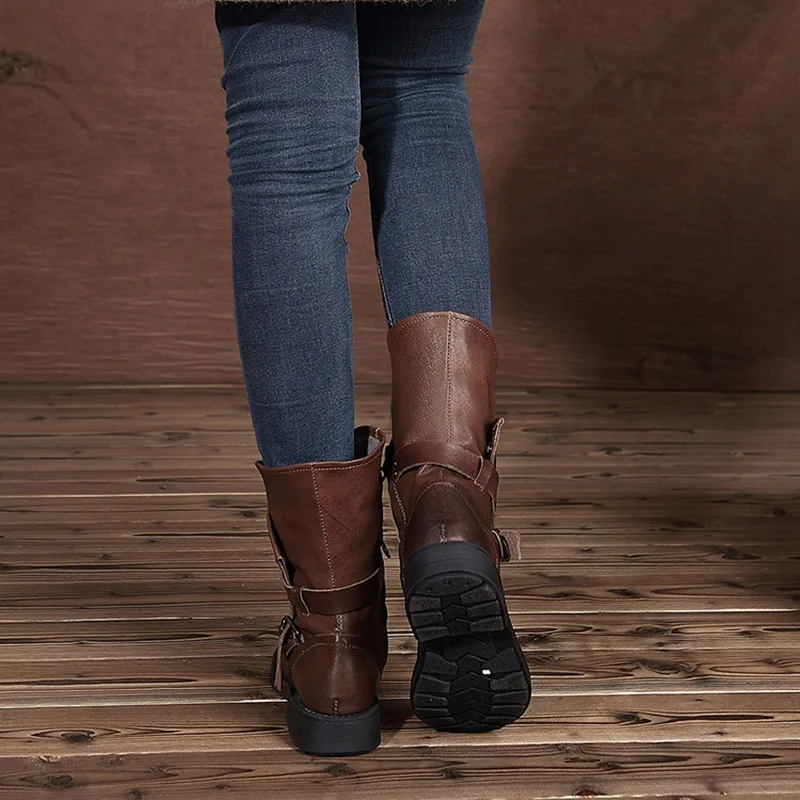 Обувь женская теплая из овечьей кожи трубы женские сапоги кожаные Ретро ручной