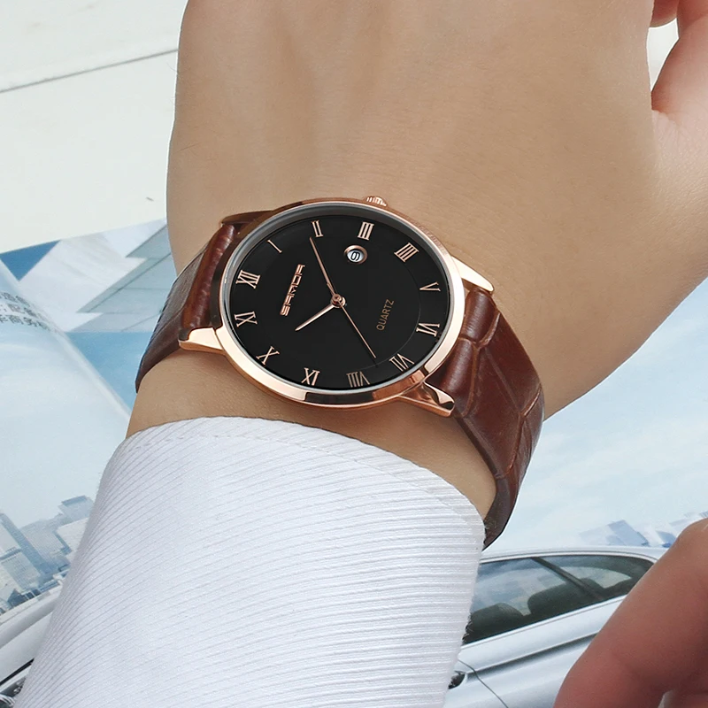 SANDA 7mm Super Slim Men's Watches Leather Business Leisure Calendar Quartz Watch Male clock relojes hombre relogio masculino | Наручные