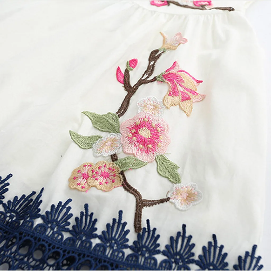 Детское кружевное платье майка принцессы с цветочной вышивкой для маленьких