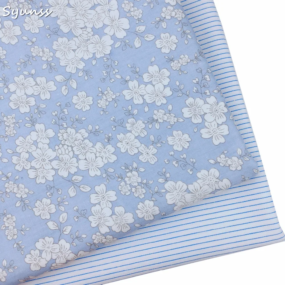 Саржевая ткань из 100% хлопка элегантная синяя Цветочная полосатая сделай сам для