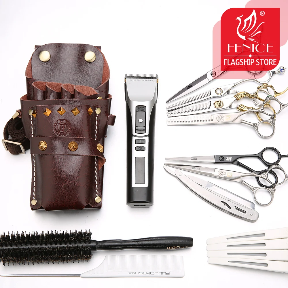 

Fenice Professional Scissors Pouch Pure Leather Scissor Case for Pets Shears Large Capacity for 6 Scissors Black/Navyblue/Brown