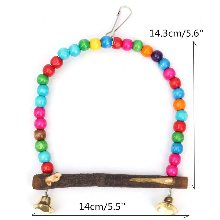 Зорасун деревянная птица игрушка попугай качели с цветными бусинами 14 см x 3 для