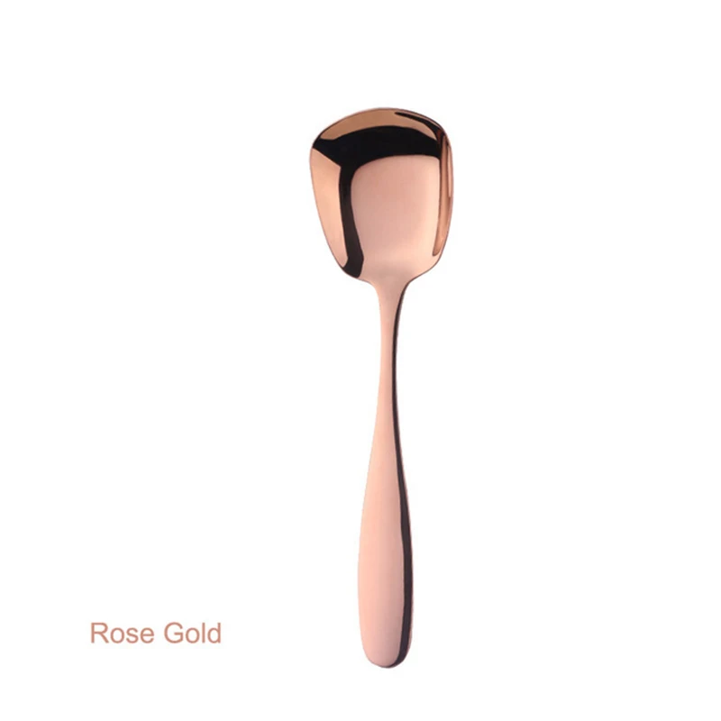 Rose Gold 1 шт. ложка с плоским дном 18/8 нержавеющая сталь ложка для супа салат столовые приборы десертные ложки квадратный дизайн 3 размера креативные столовые приборы - Цвет: Rose Gold
