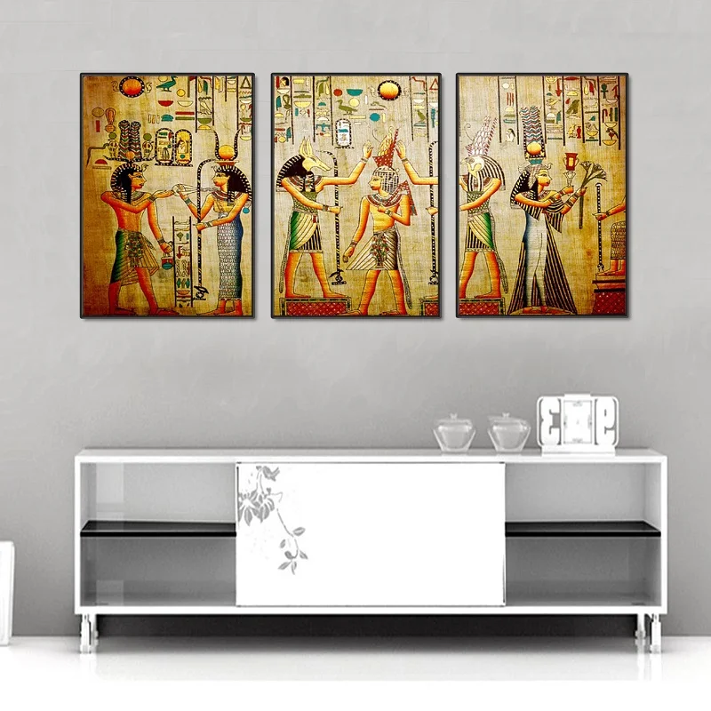 Modular Egypt Poster Canvas Prints Oil Painting 3pcs Ancient Egyptian Picture Framed Figure Mural Room Wall Art Paint Home Decor | Дом и сад