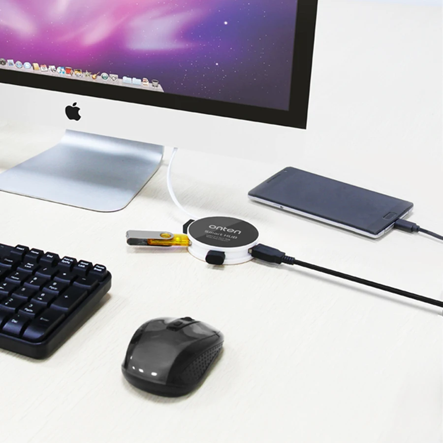 Onten 4 порта USB 3 0 сплиттер коммутатор с быстрым зарядным устройством для мобильных