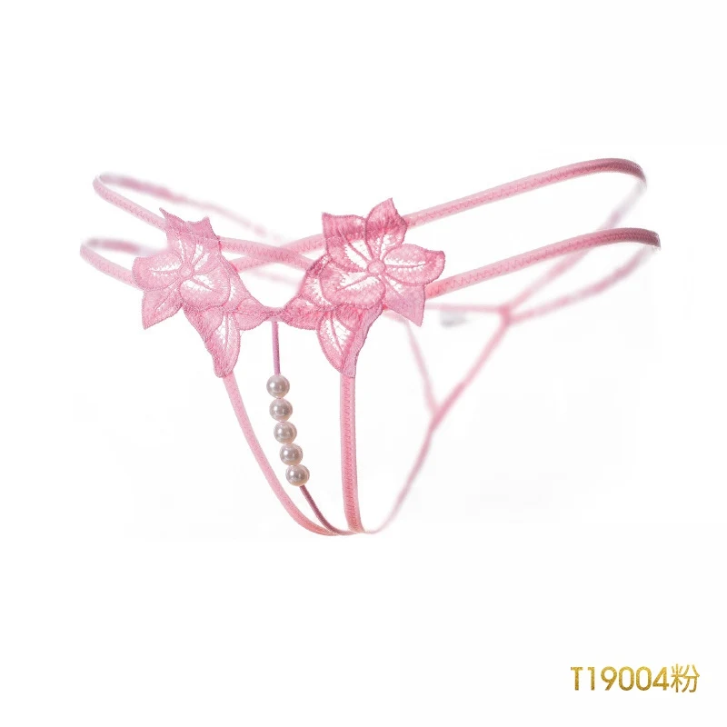 Pink JSY, сексуальное нижнее белье с открытой промежностью, трусики, женские короткие стринги, сексуальная одежда, нижнее белье, с аппликацией, стринги, горячие эротические стринги с жемчугом - Цвет: Pink